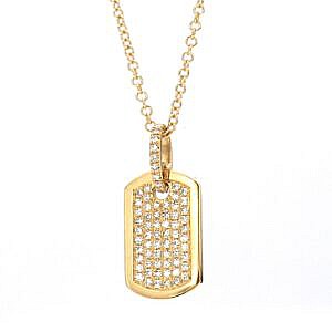 gold and diamond mini dog tag necklace white background