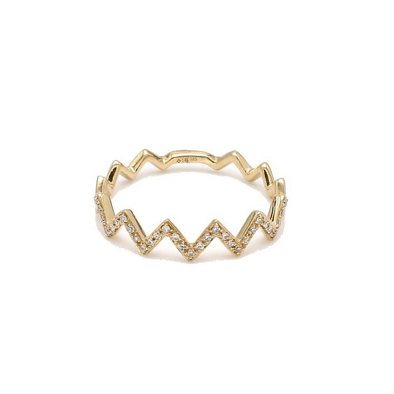 gold and diamond zig zag ring