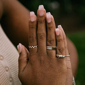 Fluted Band Ring with Diamonds and gold and diamond zig zag ring