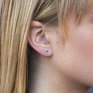 MB Essentials Sapphire and Diamond Earrings single earring on ear