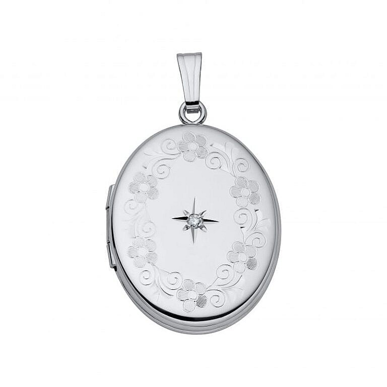 sterling silver locket with diamond accent