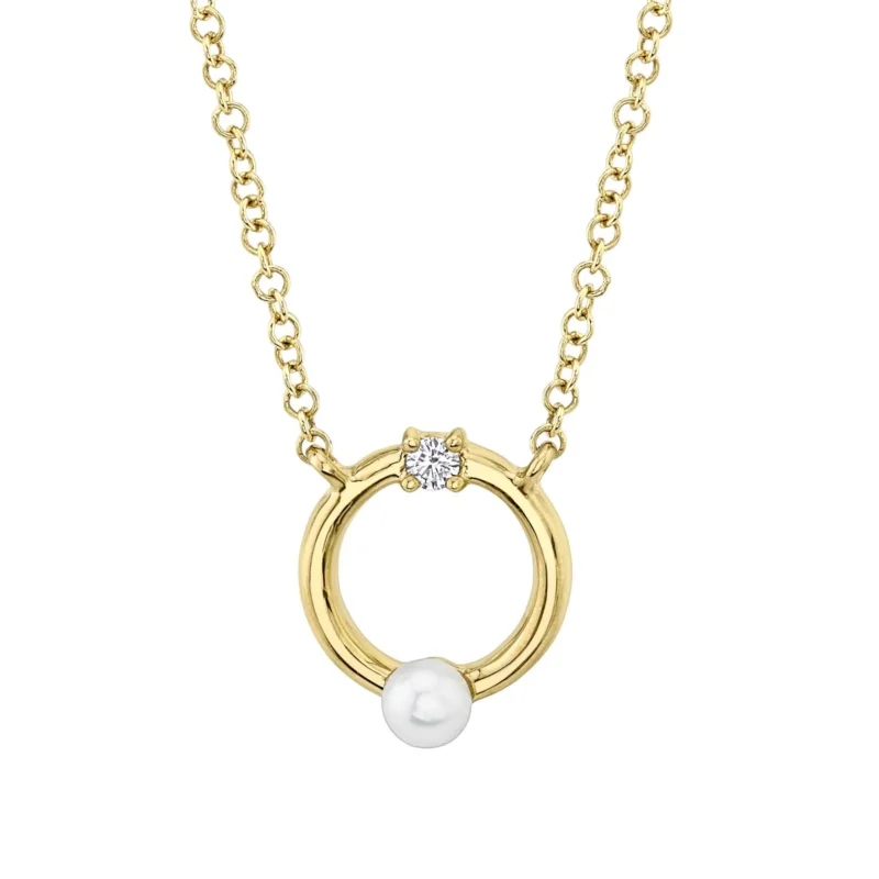 Open Circle Pearl and Diamond Necklace