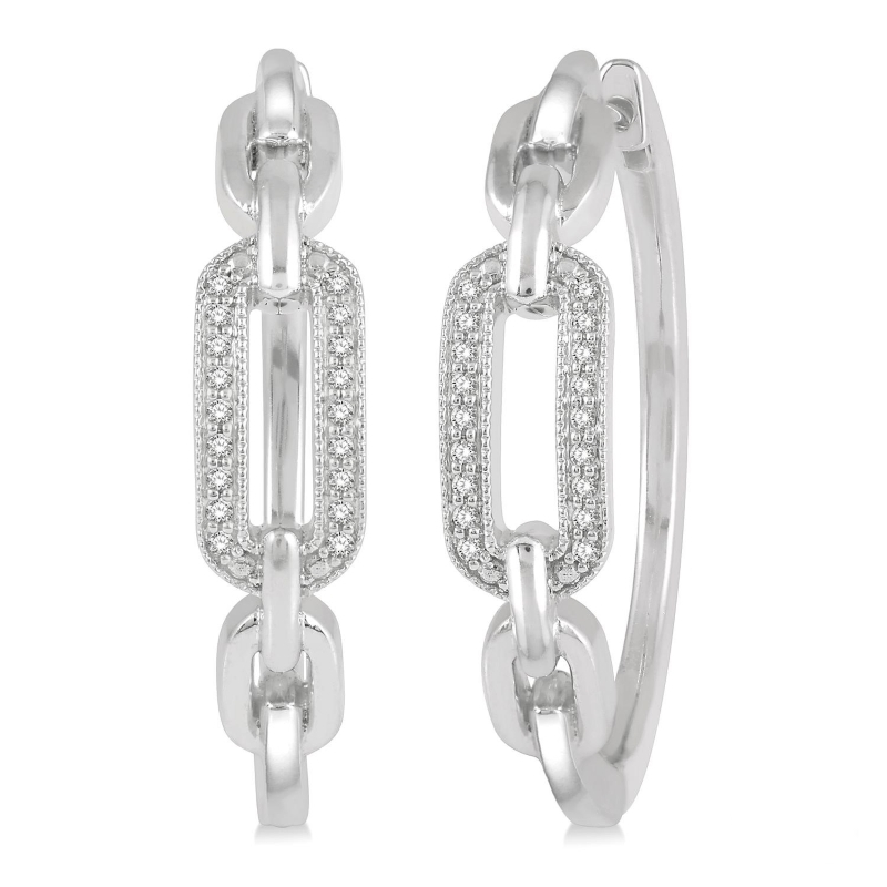 Sterling Collection Diamond Paperclip Hoop Earrings